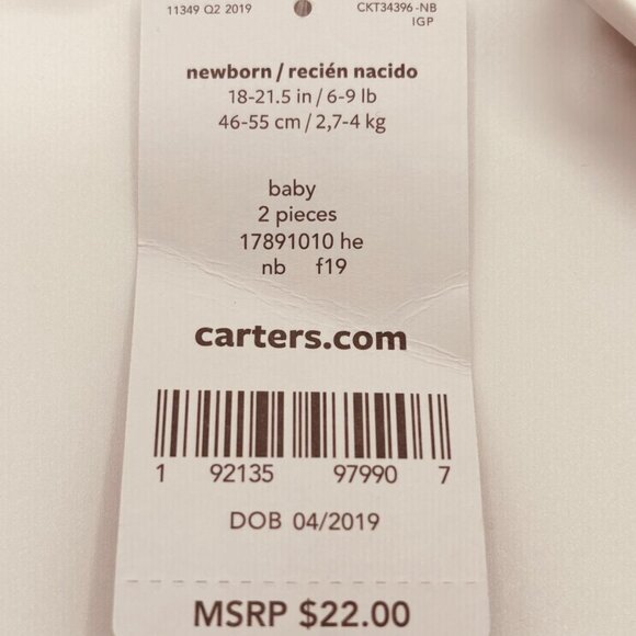 Carter’s Baby Girl 2-Piece Bunny Bodysuit & Ruffle Pants Set Pink Grey Newborn - Picture 7 of 7